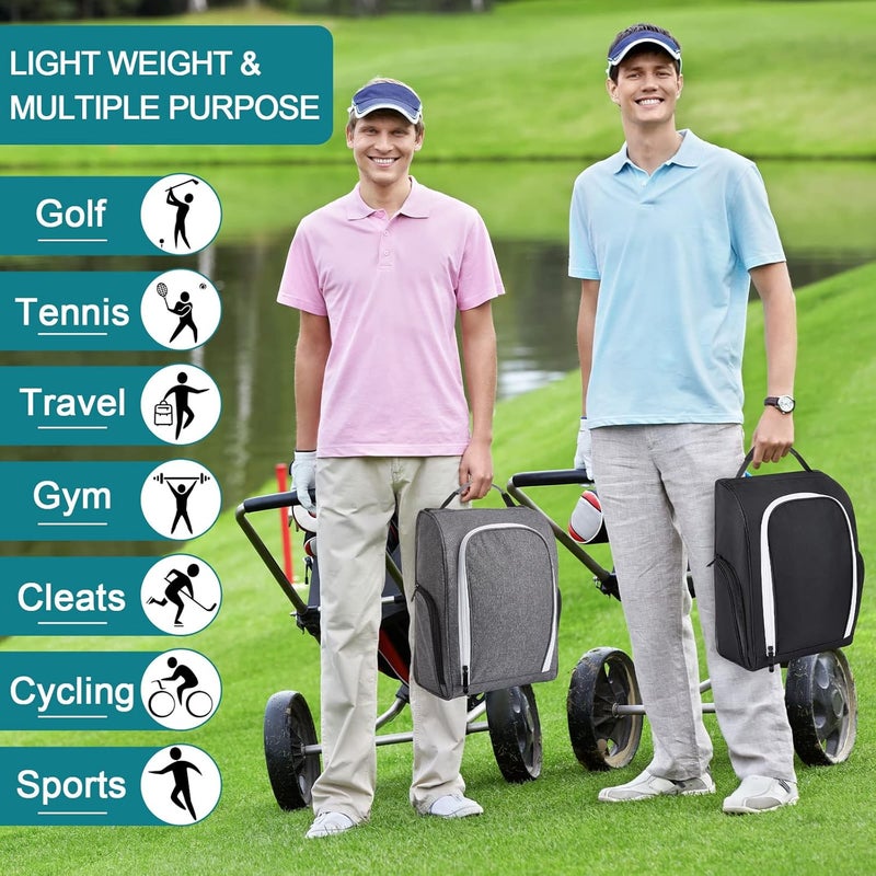 Funtery 2 Pcs Golf Shoe Bag for Travel Zippered Sports Shoe Carrier Tote Bags Golf Accessories with Ventilation Outside Pocket for Balls Tees Socks Accessories Men Women - Image 5
